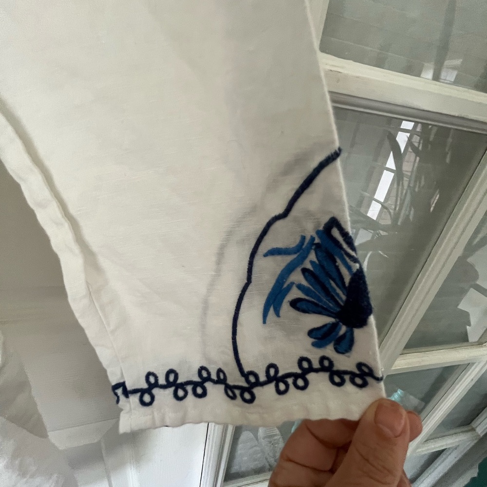 For Cynthia White & Blue Embroidered Hooded Tunic Boho Coastal Size L - Picture 5 of 5